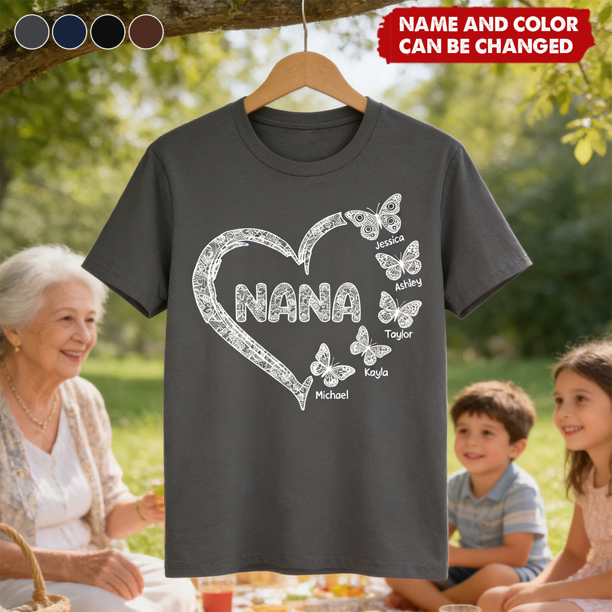 Grandma Lace Pattern Butterflies Heart - Personalized Shirt - Gift For Grandma, Mom