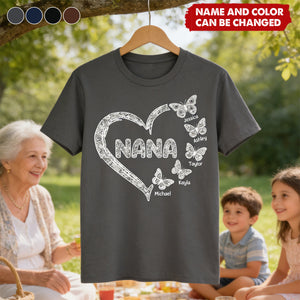 Grandma Lace Pattern Butterflies Heart - Personalized Shirt - Gift For Grandma, Mom