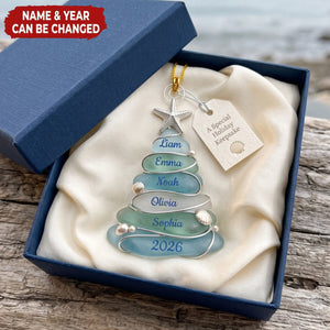 Sea Glass Tree - Personalized Acrylic Custom Shape Ornament, Gift For Family Members