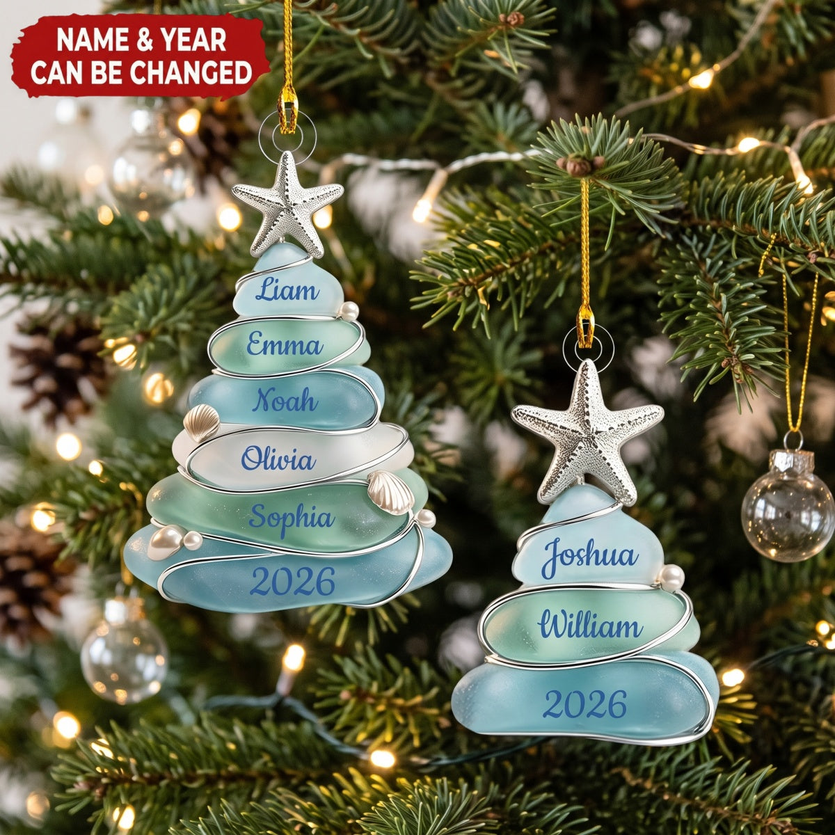 Sea Glass Tree - Personalized Acrylic Custom Shape Ornament, Gift For Family Members