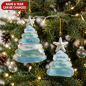 Sea Glass Tree - Personalized Acrylic Custom Shape Ornament, Gift For Family Members