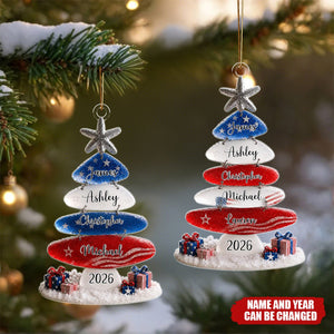 Patriotic Family Christmas Tree - Personalized Acrylic Custom Shape Ornament