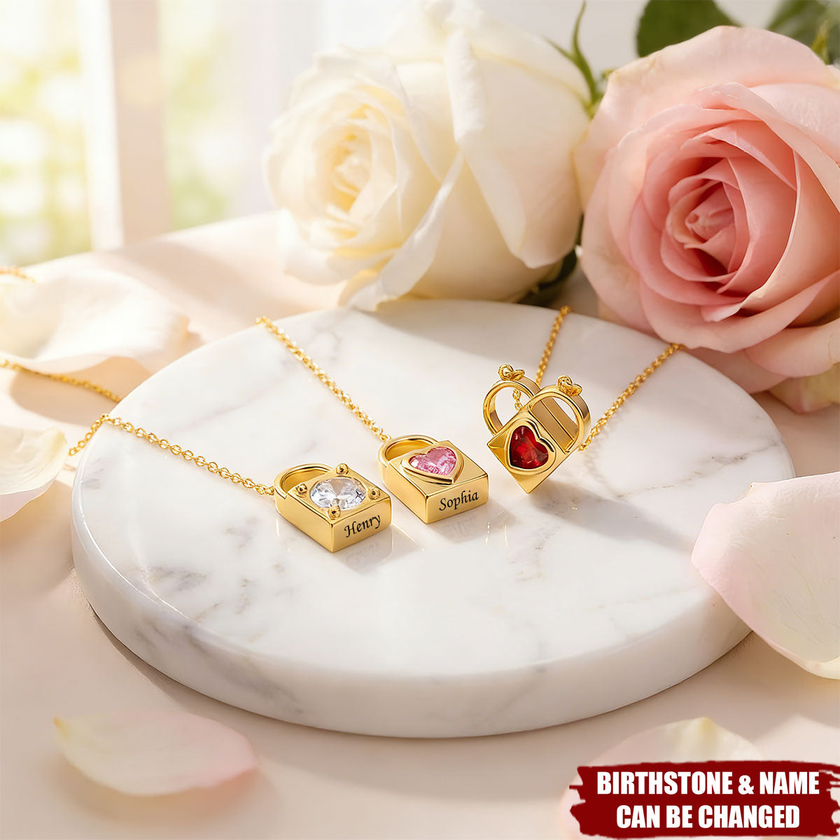 Personalized Love Lock Heart Birthstone Locket Necklace with Name -  Birthday Anniversary Gift for Women