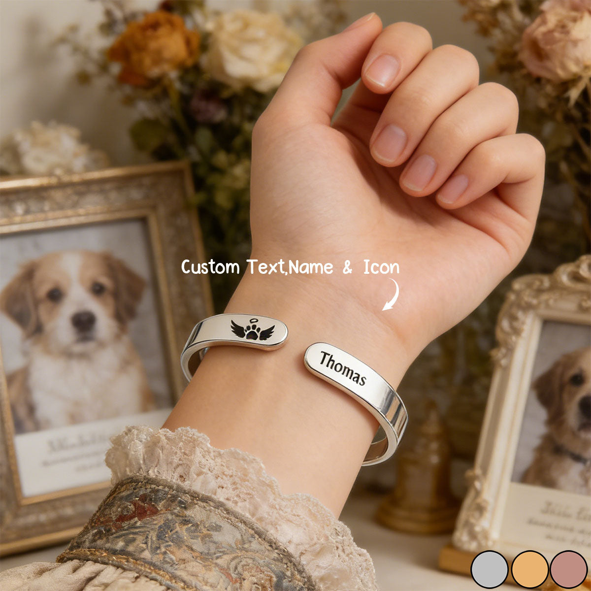 Pet Paw Print Quote - Personalized Cuff Bangle Bracelet With Box