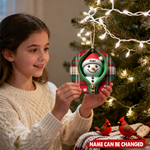 Funny Zipper Plaid Snowman Personalized Christmas Ceramic Ornament