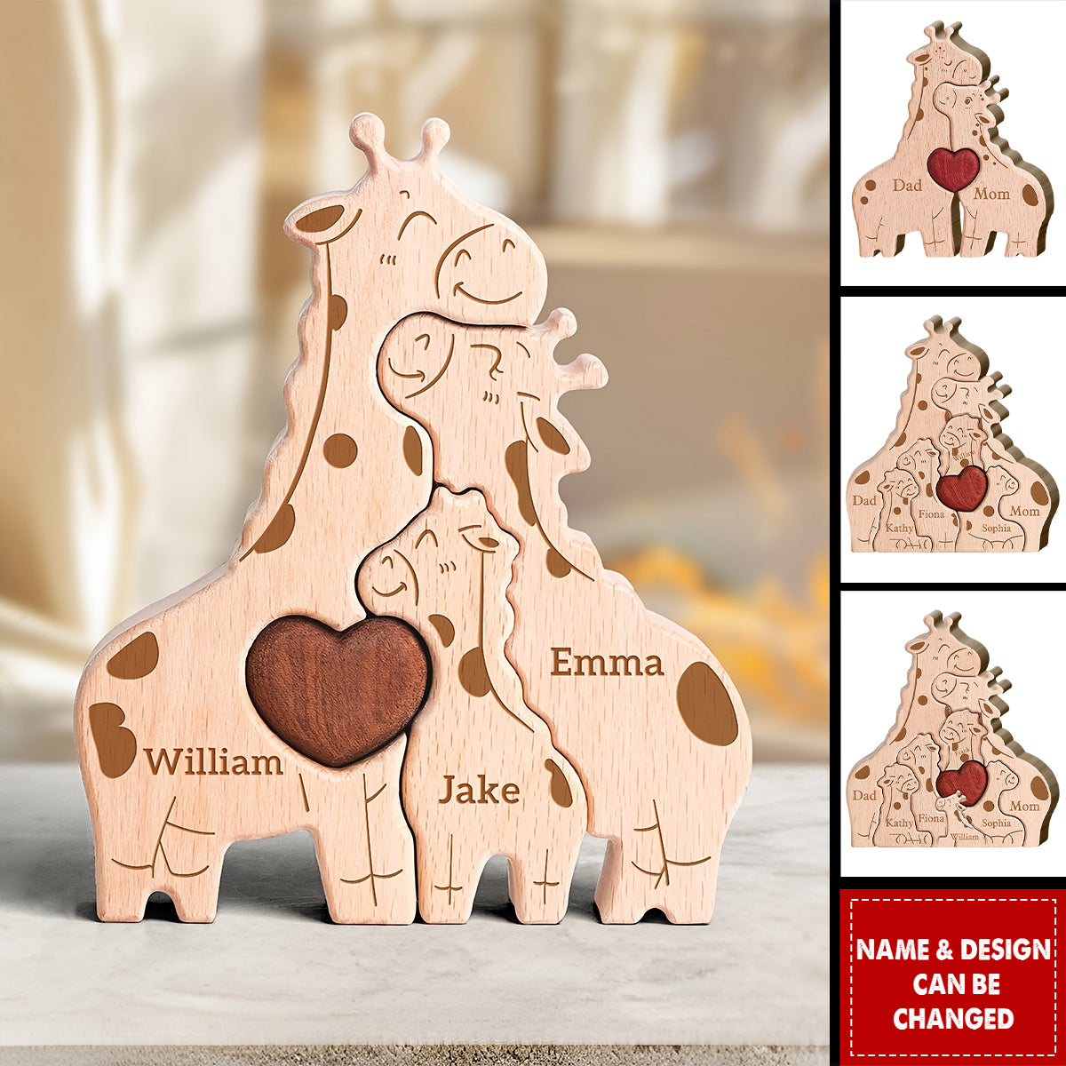 Happy Family - Personalized Family Shaped Wooden Puzzle