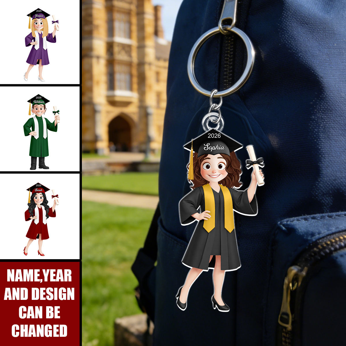 Graduation Cute Catoon Gift For Him Her - Personalized Acrylic Keychain