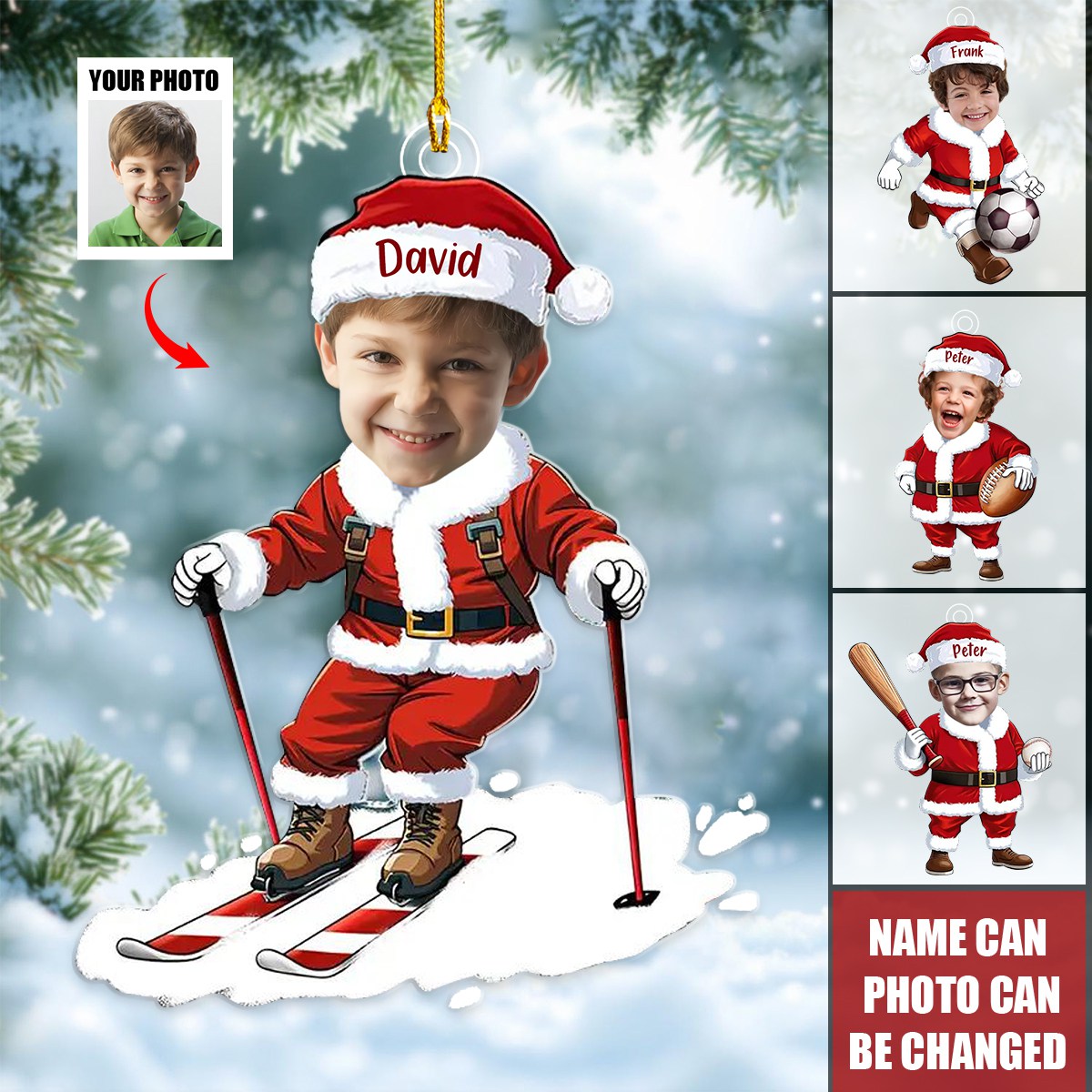 Custom Christmas Ornament - Personalized Photo Santa Claus Decoration