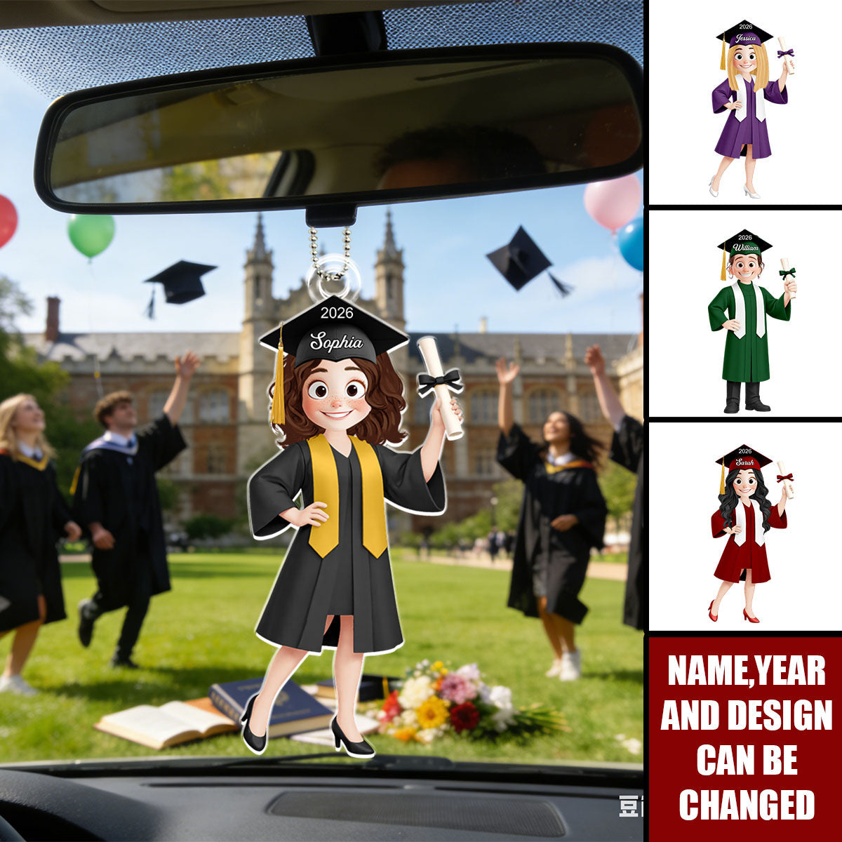 Graduation Cute Catoon Gift For Him Her - Personalized Car Ornament