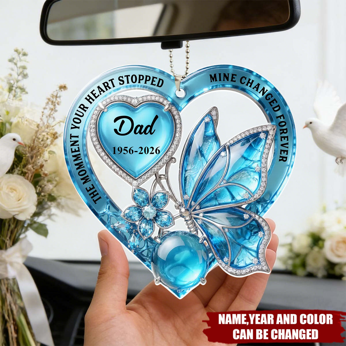 The Day You Left, My Heart Was Never The Same - Personalized Acrylic Car Hanger, Memorial Gift