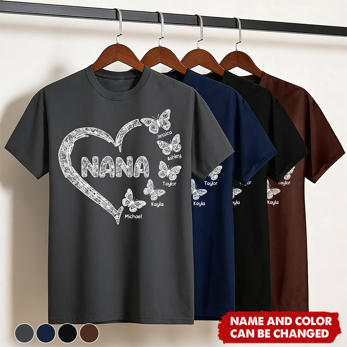 Grandma Lace Pattern Butterflies Heart - Personalized Shirt - Gift For Grandma, Mom