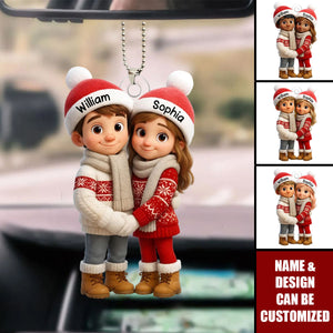 Couple Hug - Personalized Acrylic Car Ornament - Christmas Gift For Him, Gift For Her