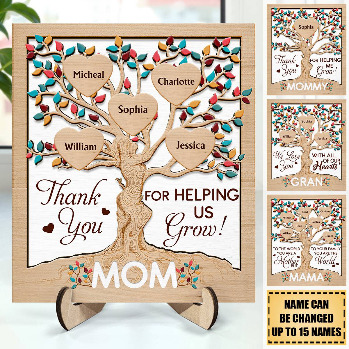 Heart Tree Mom - Birthday, Loving Gift For Mother, Grandma, Auntie - Personalized 2-Layered Wooden Plaque With Stand