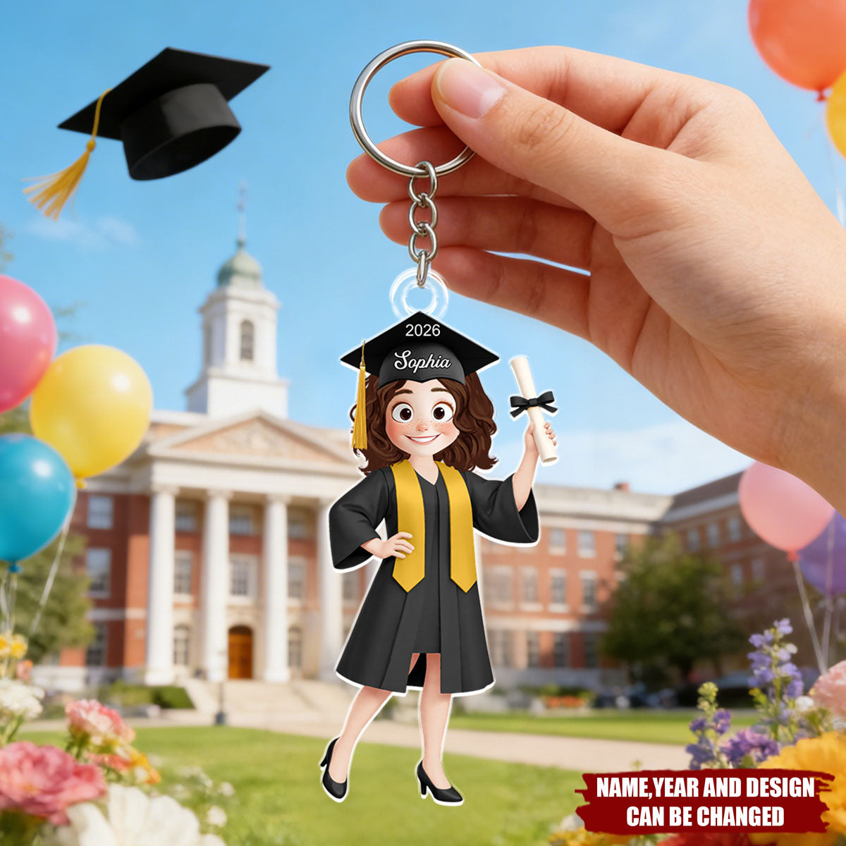 Graduation Cute Catoon Gift For Him Her - Personalized Acrylic Keychain