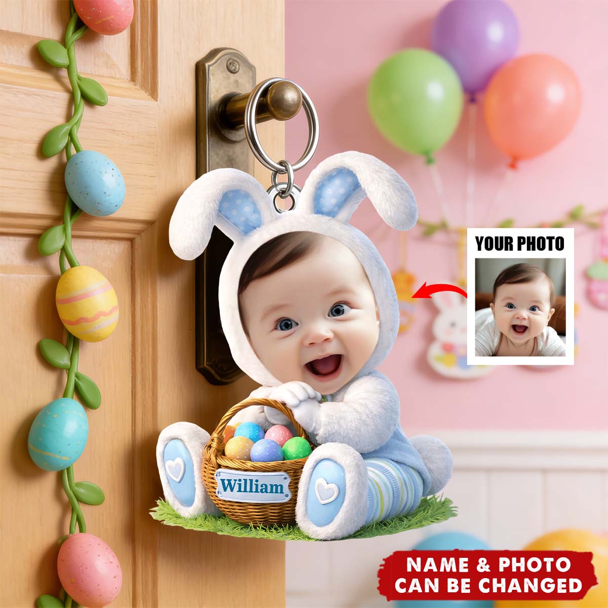 Easter Bunny Kid Acrylic Keychain - Custom Photo Gifts For Kids