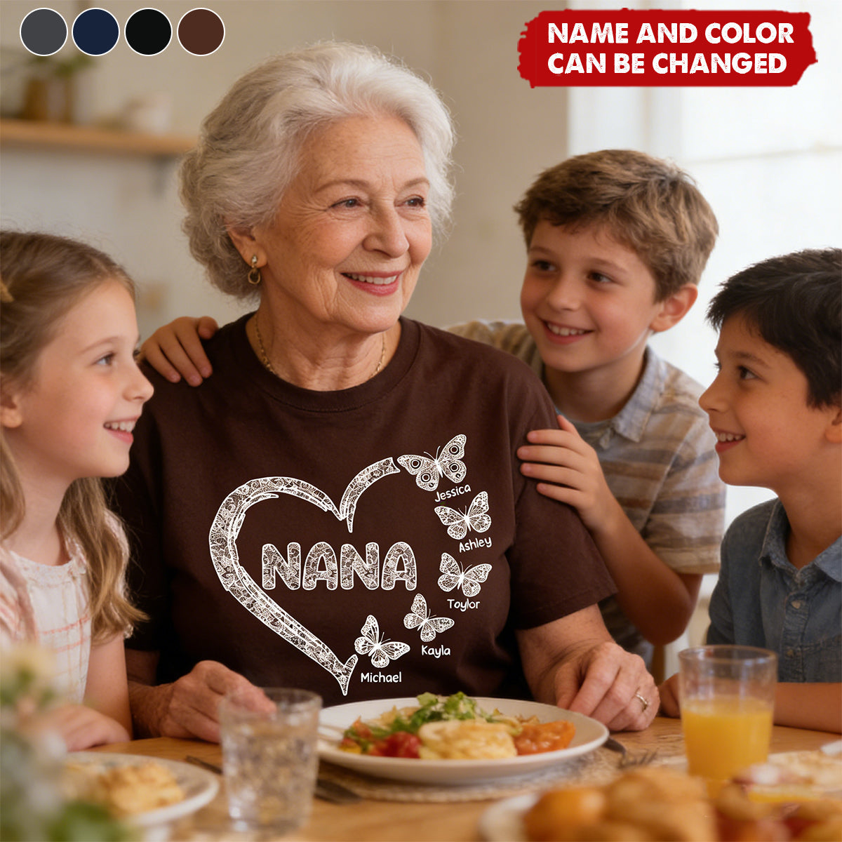 Grandma Lace Pattern Butterflies Heart - Personalized Shirt - Gift For Grandma, Mom