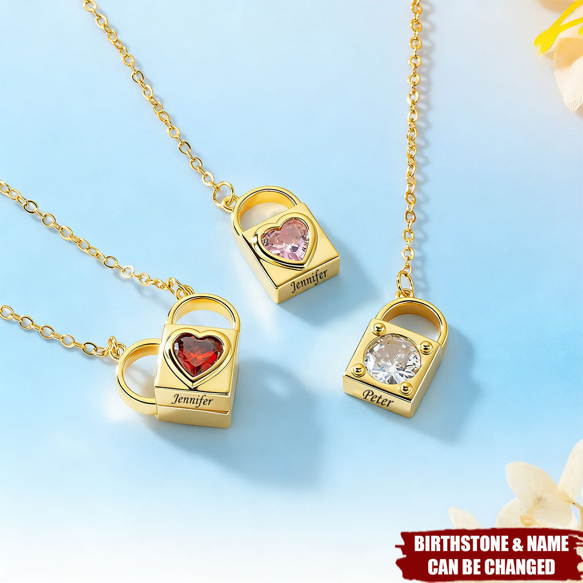 Personalized Love Lock Heart Birthstone Locket Necklace with Name -  Birthday Anniversary Gift for Women