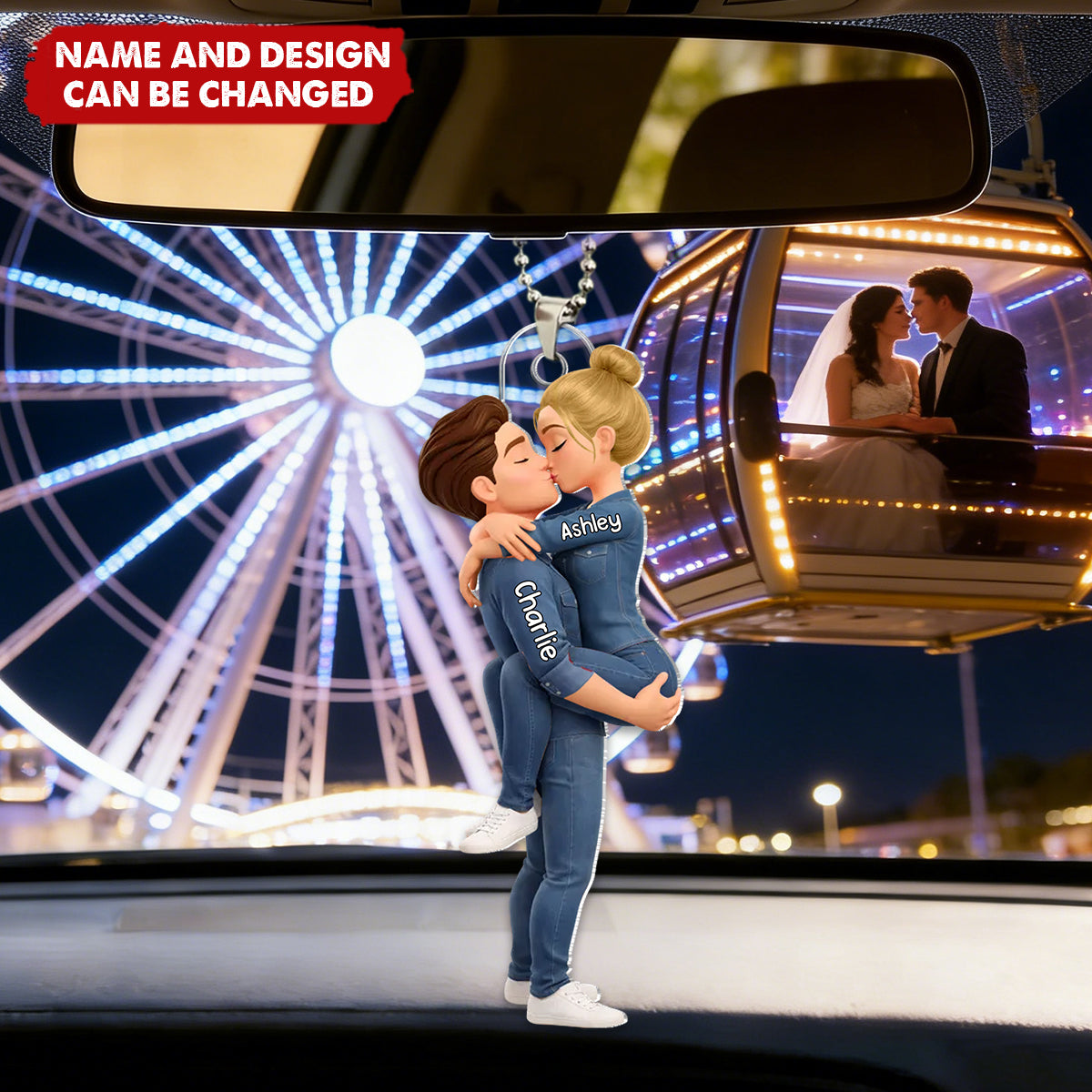 Kissing Couple - Personalized Car Hanger, Gift for Couple