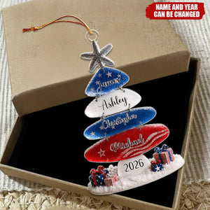 Patriotic Family Christmas Tree - Personalized Acrylic Custom Shape Ornament