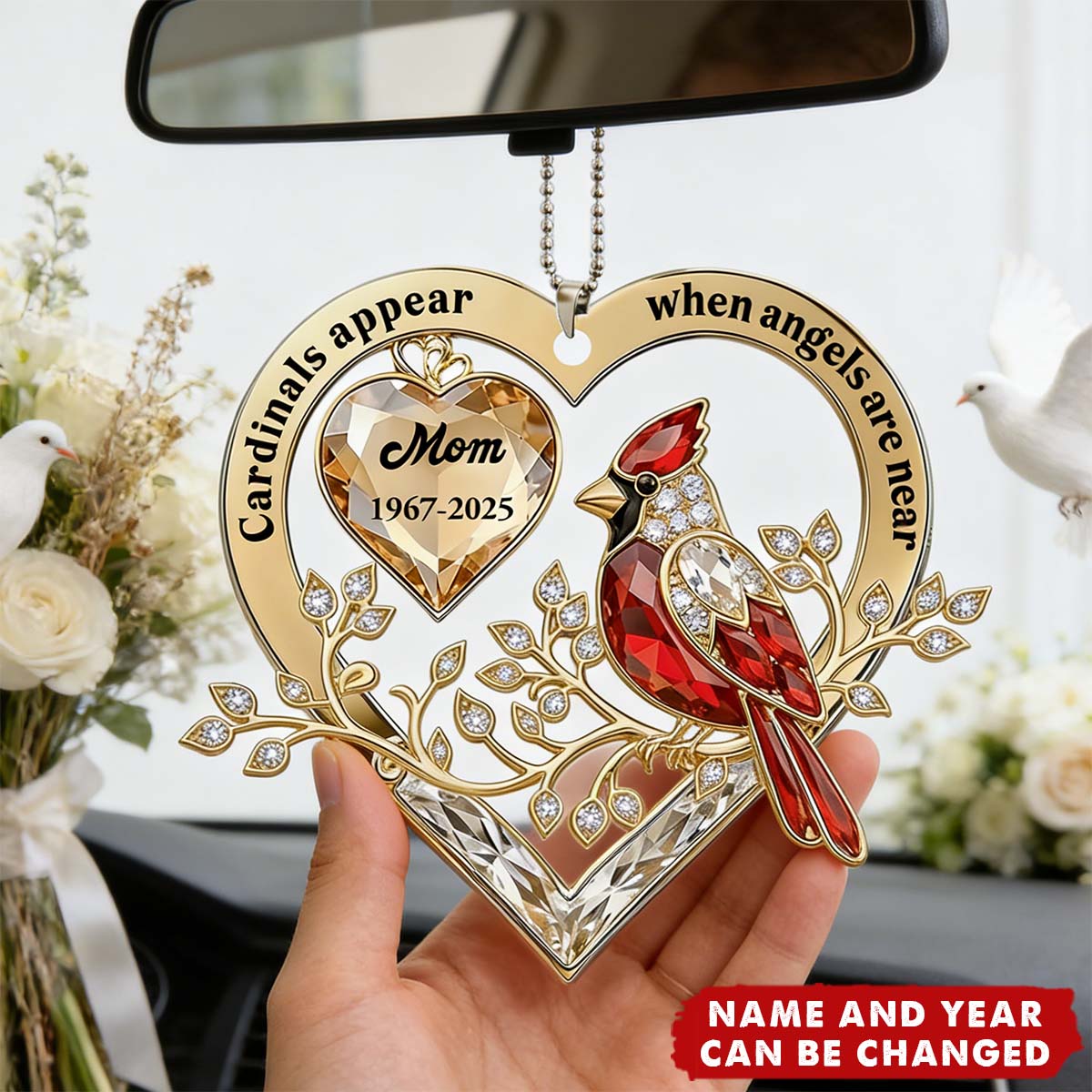 When Cardinals Visit, Angels Are Near - Personalized Acrylic Car Hanger, Memorial Gift