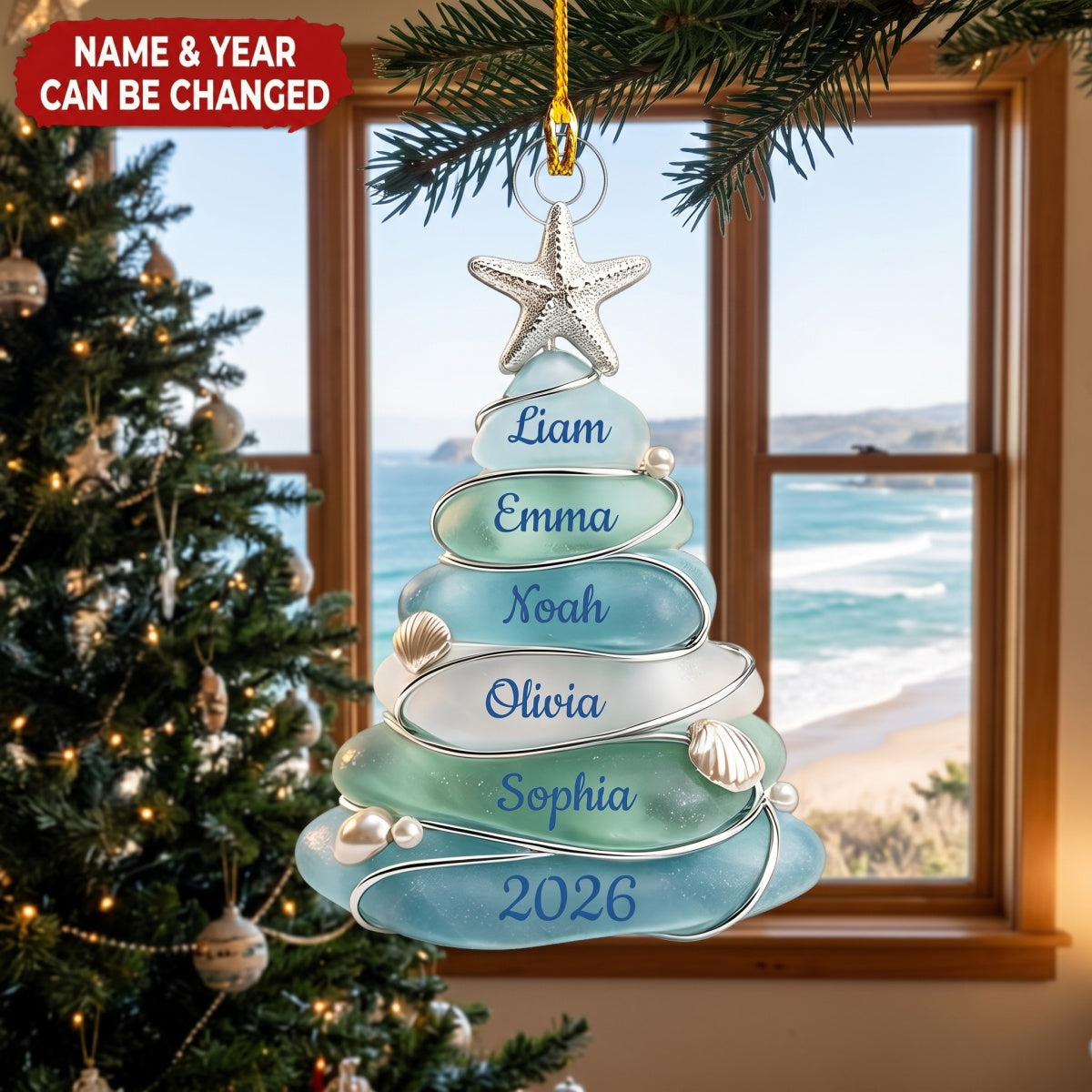 Sea Glass Tree - Personalized Acrylic Custom Shape Ornament, Gift For Family Members
