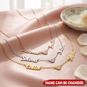 Personalized Name Pendants Pave Zircon Heart Necklace - Valentine's Day, Mother's Day Gift for Women