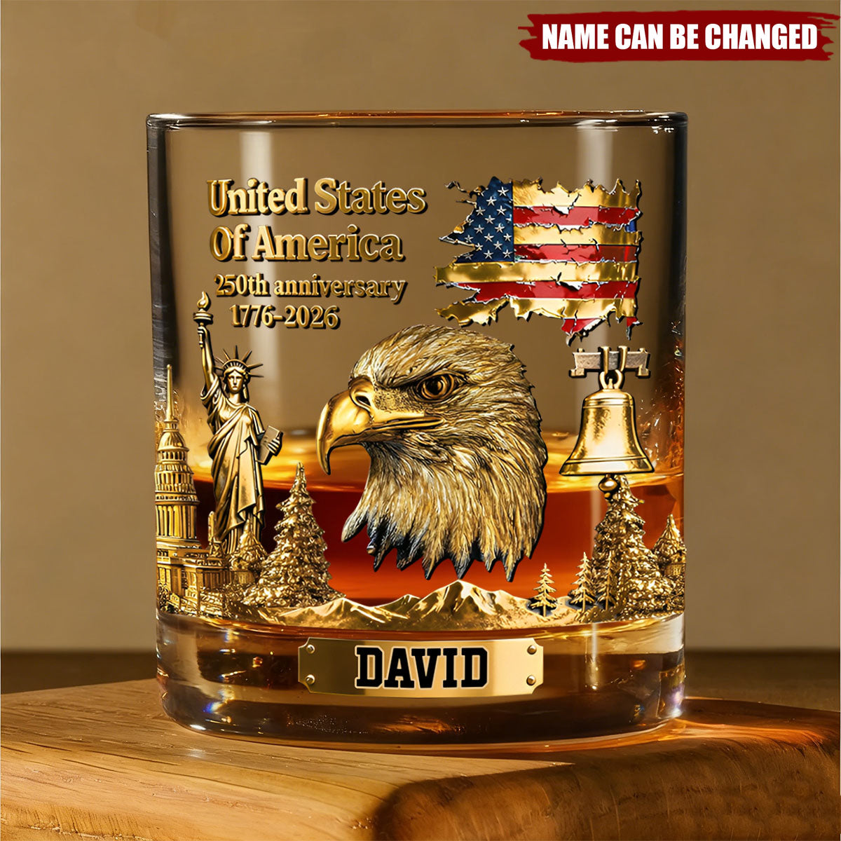 250th Anniversary - Personalized Bald Eagle Whiskey Glass
