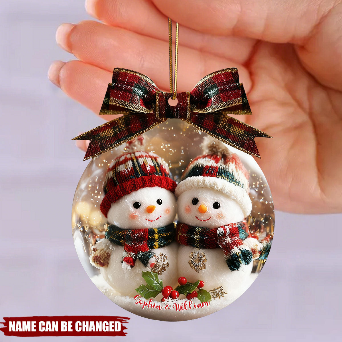 Personalized Couple Snowman Ornament, 3D Effect Acrylic Christmas Ornament