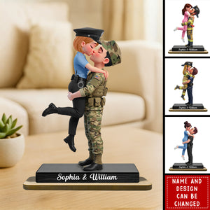 Hero Couple Forever Love - Personalized 2-Layered Wooden Plaque - Valentine's Day Gift For Couple, For Him, For Her, Nurse, Police, Firefighter, Army