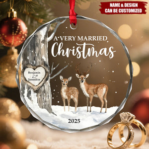 Married Little Christmas Gift For Wedding - Personalized Circle Glass Ornament