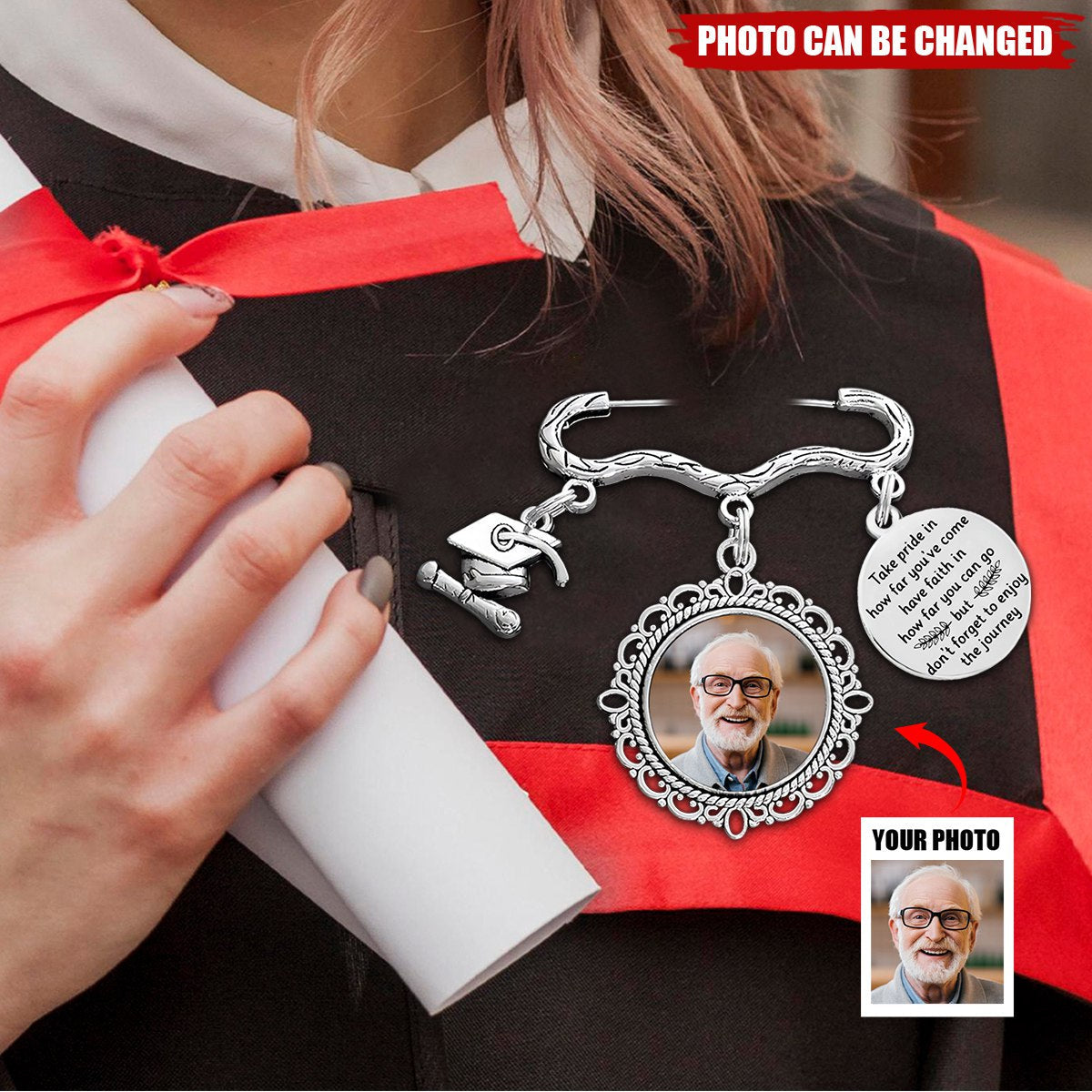 Custom Photo Take Pride In How Far You've Come - Personalized Graduation Tassel Pin