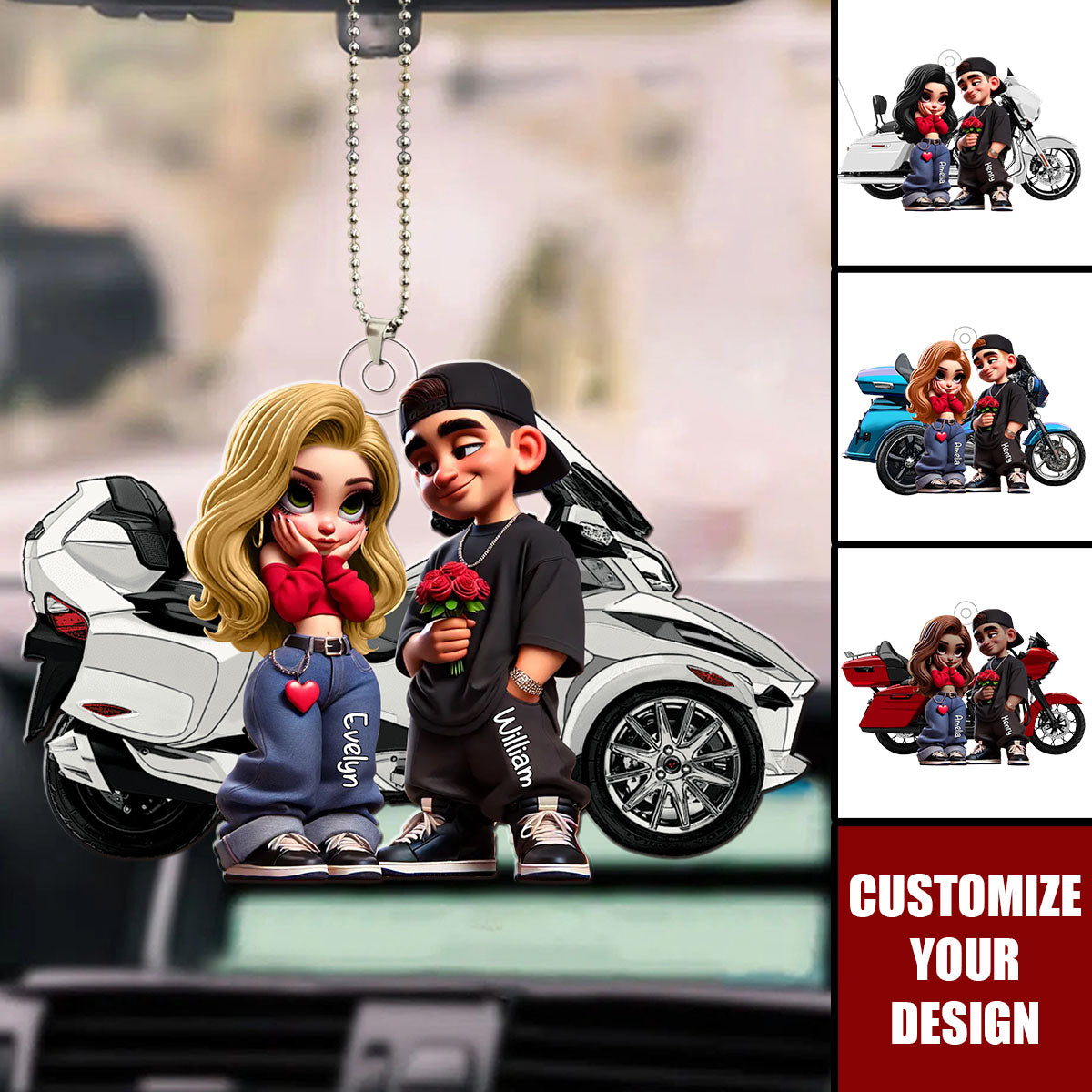 Y2K Style Motorcycle Couple - Personalized Acrylic Ornament, Valentine's Day Gift For Him, For Her
