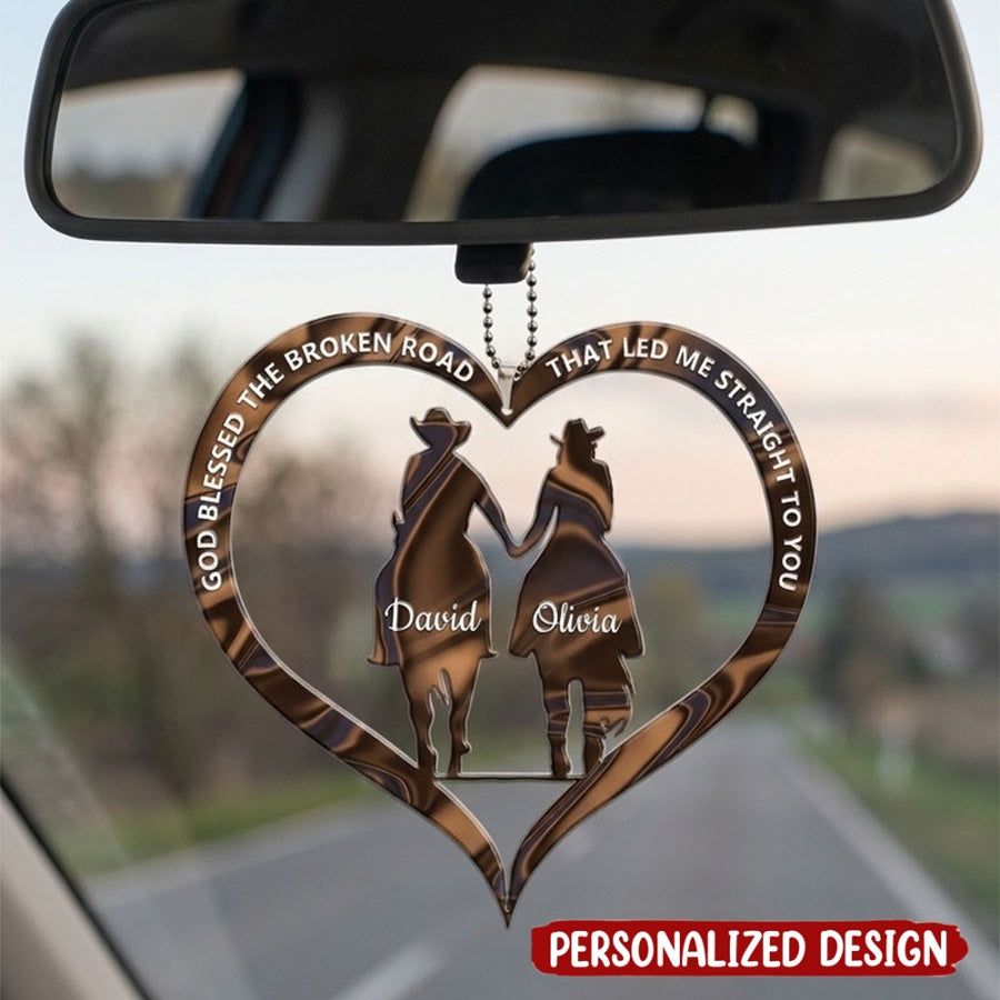Cowboy and Cowgirl Holding Hands God Blessed Personalized Ornament