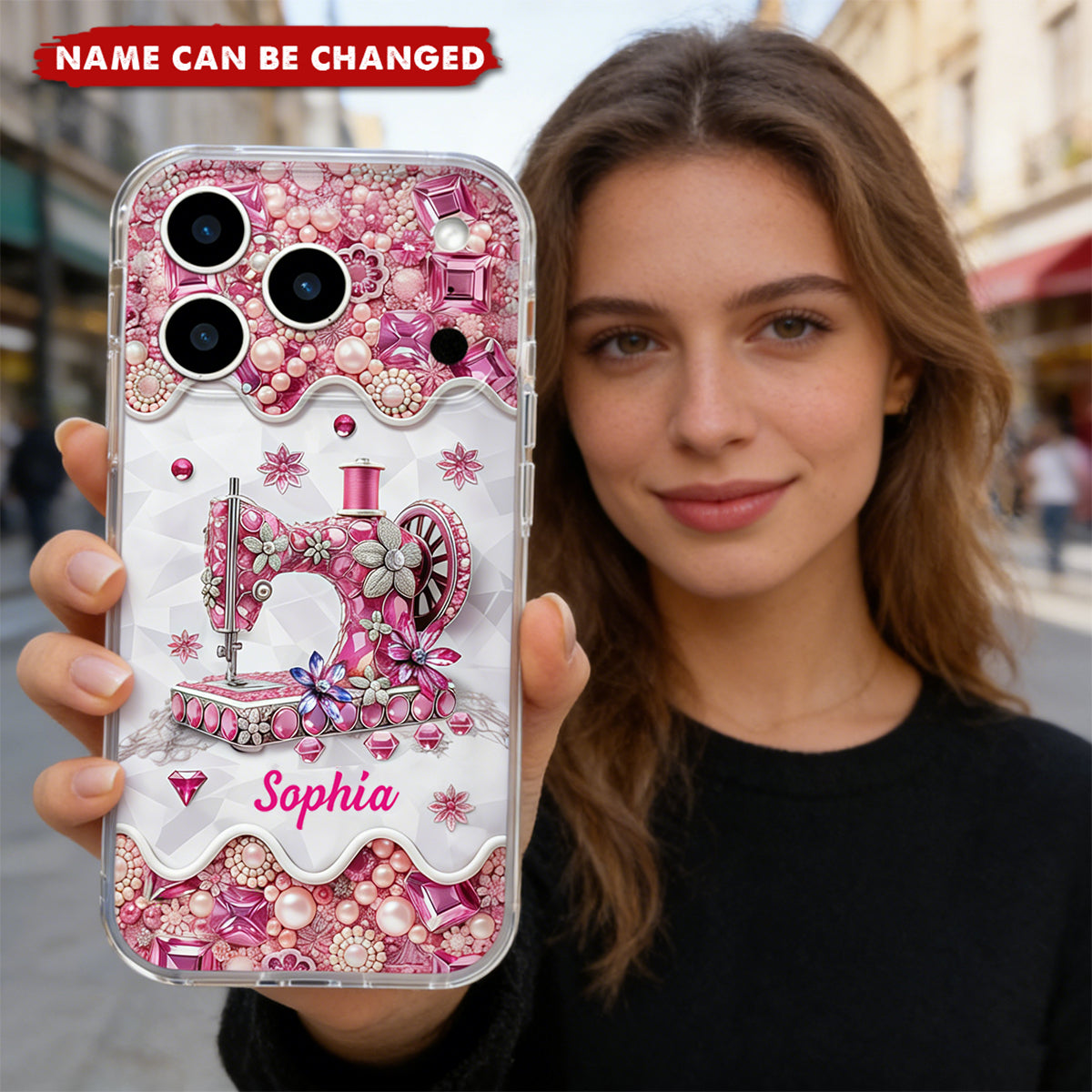 Vintage Sewing Machine Diamond Floral, Clear Phone Case, Gift For Mom