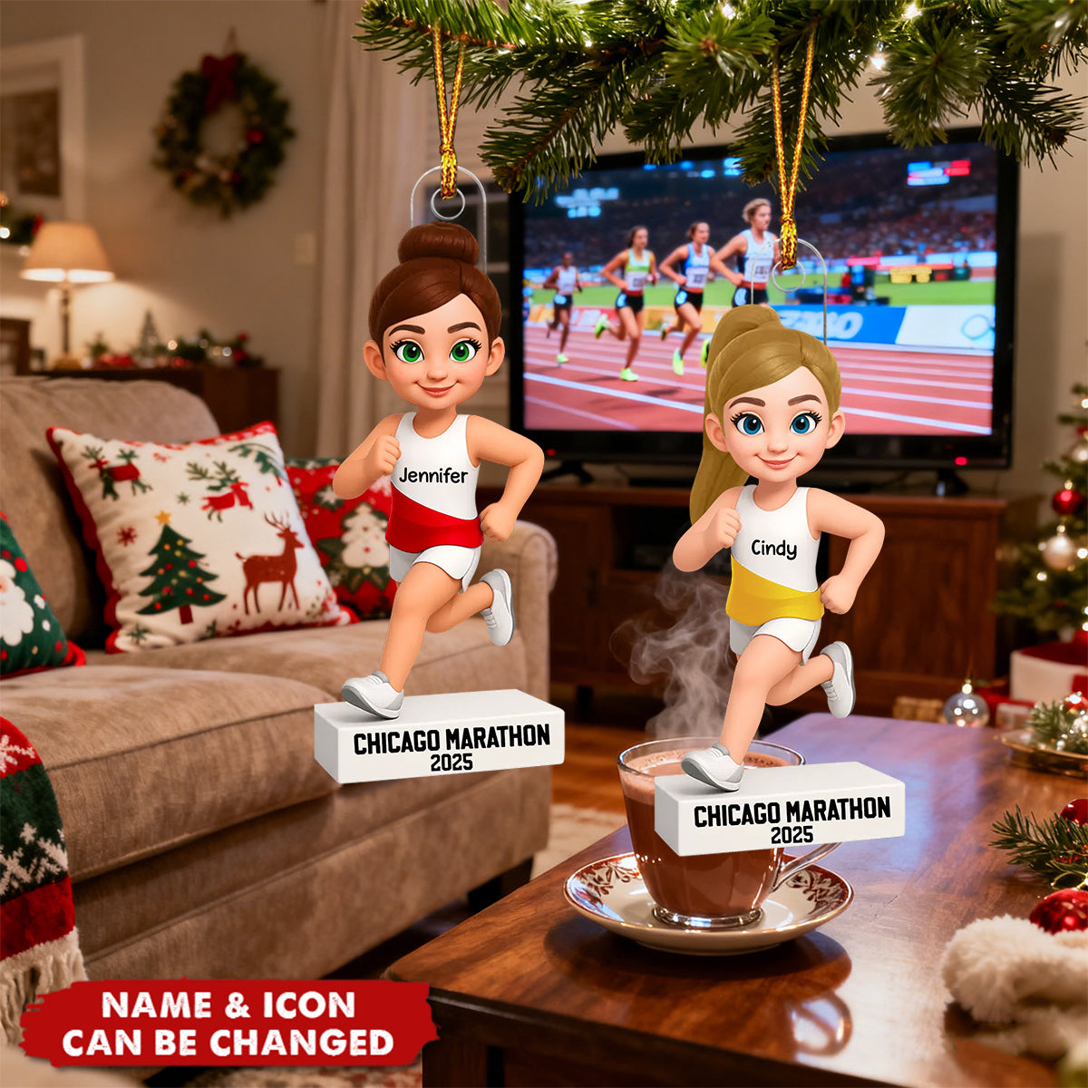 Christmas Boy Girl Running Personalized Acrylic Ornament - Gift For Runners, Running Lovers, Marathon Finishers