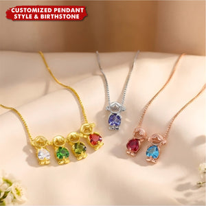 Personalised Boy Girl Outline Heart Birthstones Pendant Necklace - Birthday Anniversary Gift for Women Kids