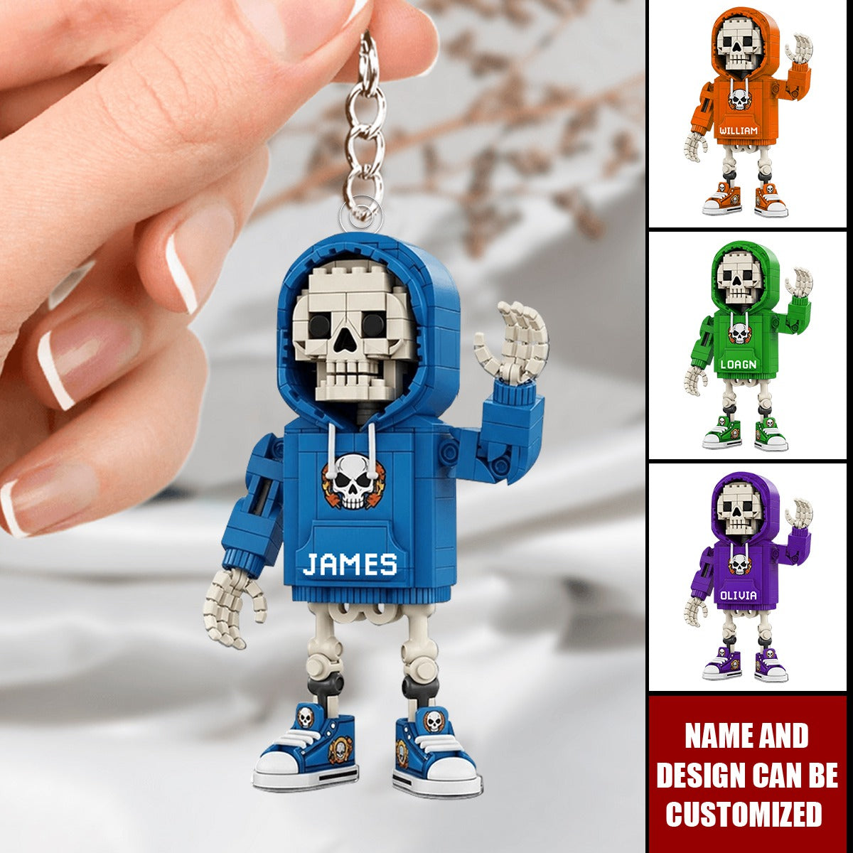 Building Block Style Skeleton - Personalized Acrylic Keychain