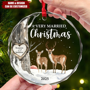 Married Little Christmas Gift For Wedding - Personalized Circle Glass Ornament