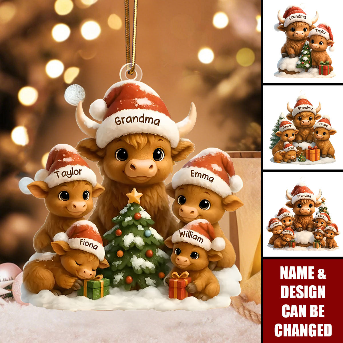 Personalized Christmas Grandma Cow Family Acrylic Ornament, Christmas Ornament Gift