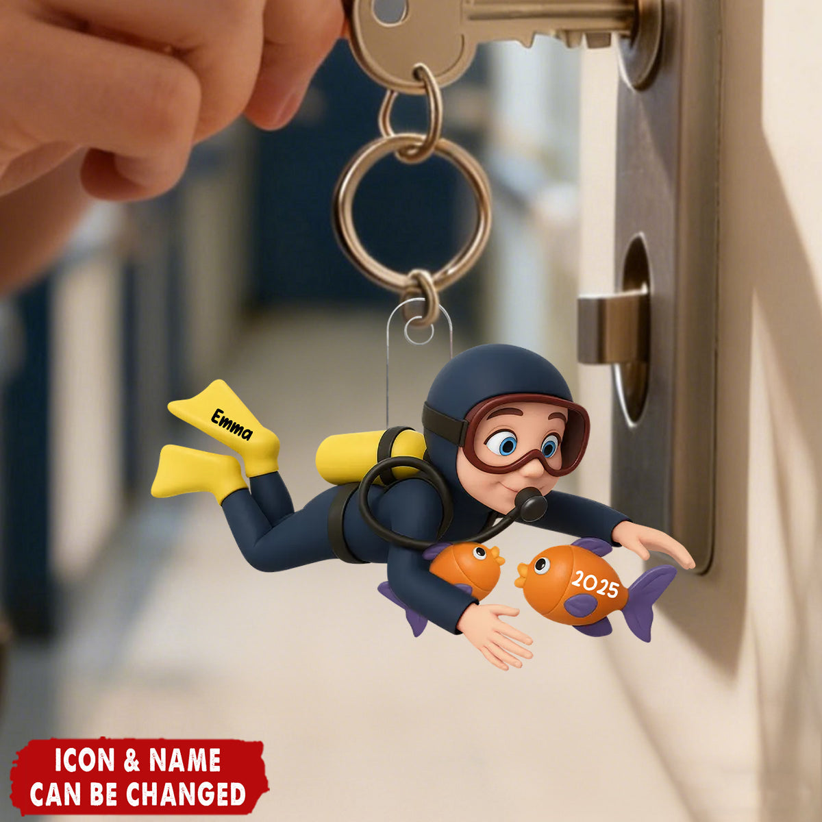 Christmas Boy Girl Scuba Diving - Personalized Acrylic Keychain - Gift For Scuba Diver