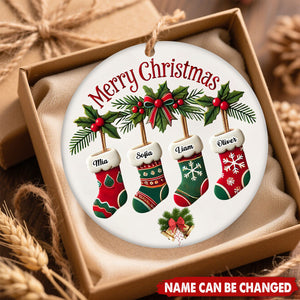 Personalized Family Stockings Christmas Circle Ceramic Ornament