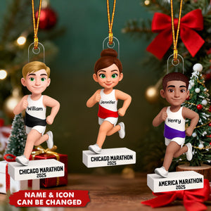 Christmas Boy Girl Running Personalized Acrylic Ornament - Gift For Runners, Running Lovers, Marathon Finishers