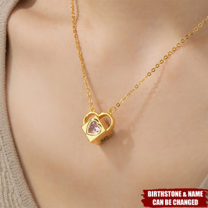 Personalized Love Lock Heart Birthstone Locket Necklace with Name -  Birthday Anniversary Gift for Women