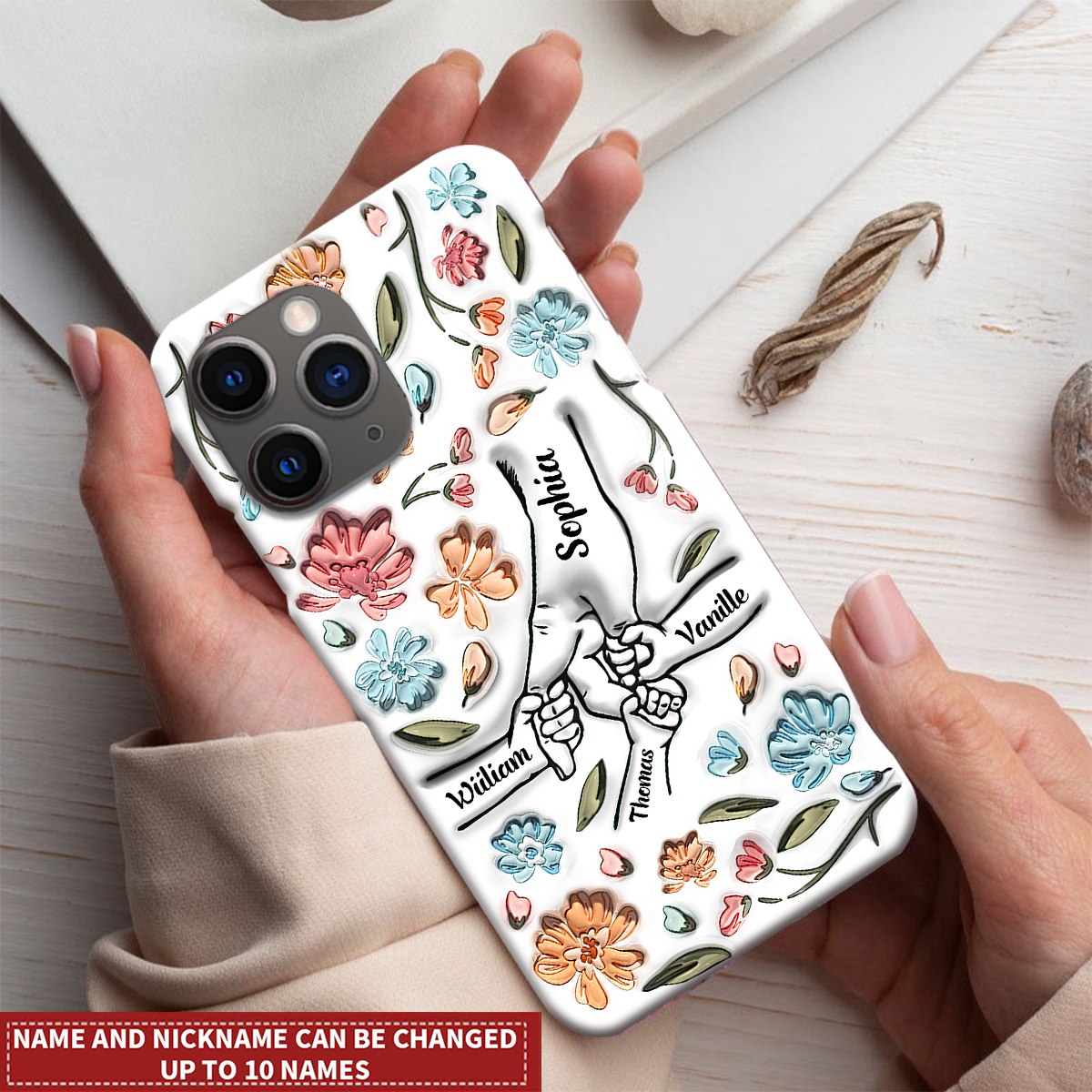Hand In Hand, I Will Always Protect You - Gift For Mom, Grandma Personalized Clear Phone Case