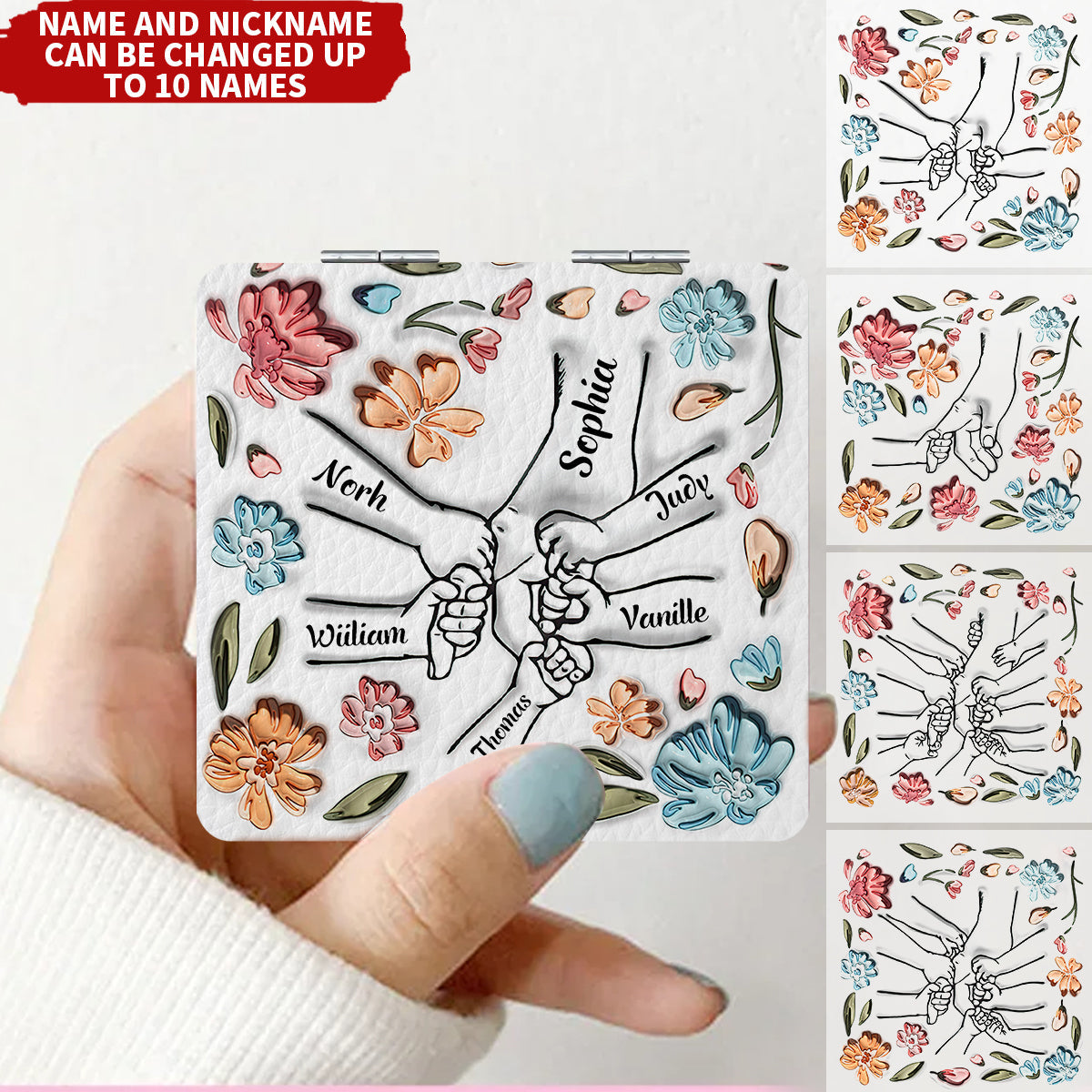 Hand In Hand, I Will Always Protect You - Gift For Mom, Grandma Personalized Square Compact Mirror