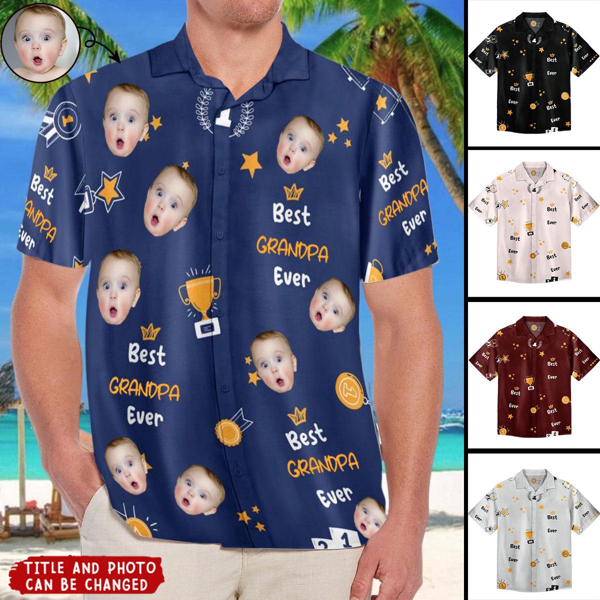 Custom Photo Best Papa Ever Trophy Dad - Personalized Hawaiian Shirt