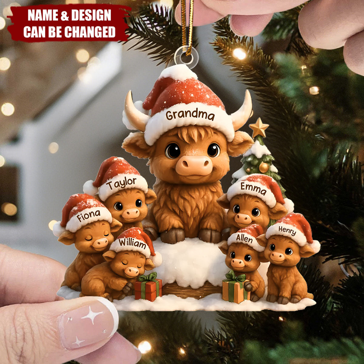 Personalized Christmas Grandma Cow Family Acrylic Ornament, Christmas Ornament Gift