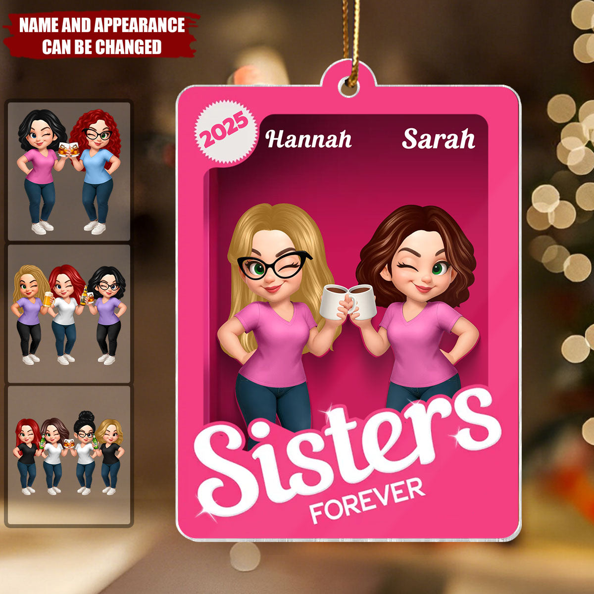 Besties Sisters 3D Effect Pink Toy Box - Personalized Acrylic Flat Ornament