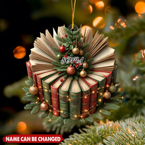 Bookish Book Stack Christmas Tree Custom Ornament – Gift For Book Enthusiasts