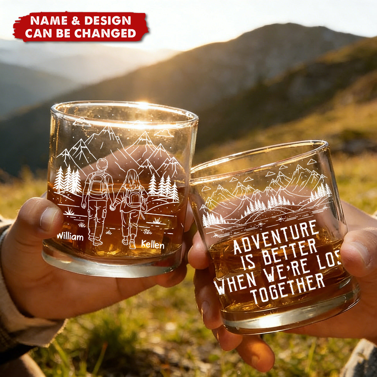 Adventure Partners For Life - Personalized Whiskey Glass